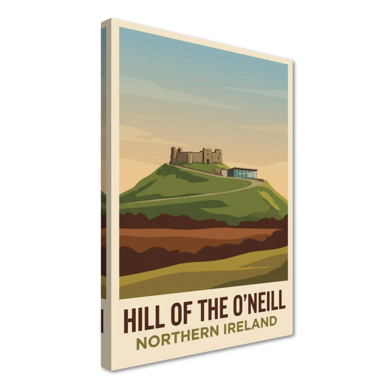 Hill Of The O'Neill, Northern Ireland - Romantic Travel Poster Of Hilltop Ruins. Giclee Print On Wrapped Canvas. Wall Art, Home Decor - Historic Sites & Ruins, Northern Ireland - Wrapped Canvas Print