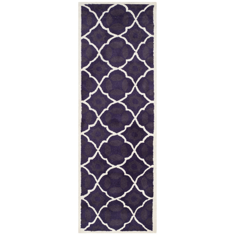 Carolene Hand Tufted Wool/Cotton/Latex Geometric Rug in Purple/Ivory, Runner 2'3" x 9'