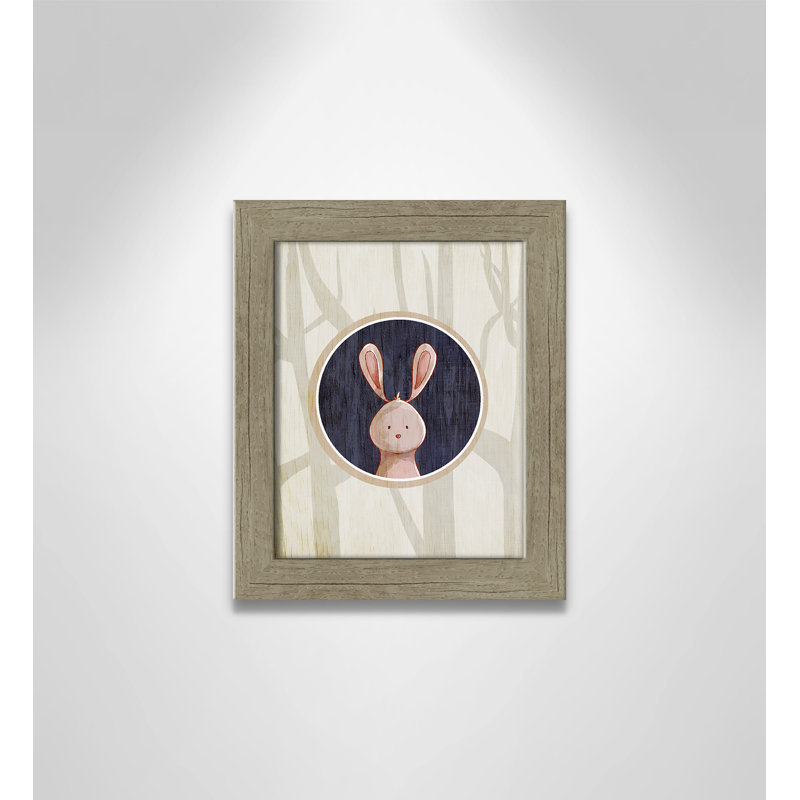 «Juvenile Forest Animals», impression sur papier, H 10 po x l 8 po x P 0,6 po, Encadré plat de bois de grange gris