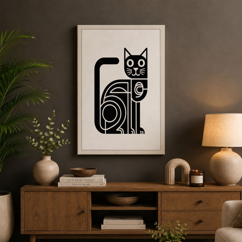 Cat Geometric - Wrapped Canvas, 24x16 - 61.0 x 40.6 cm, Terracotta Border
