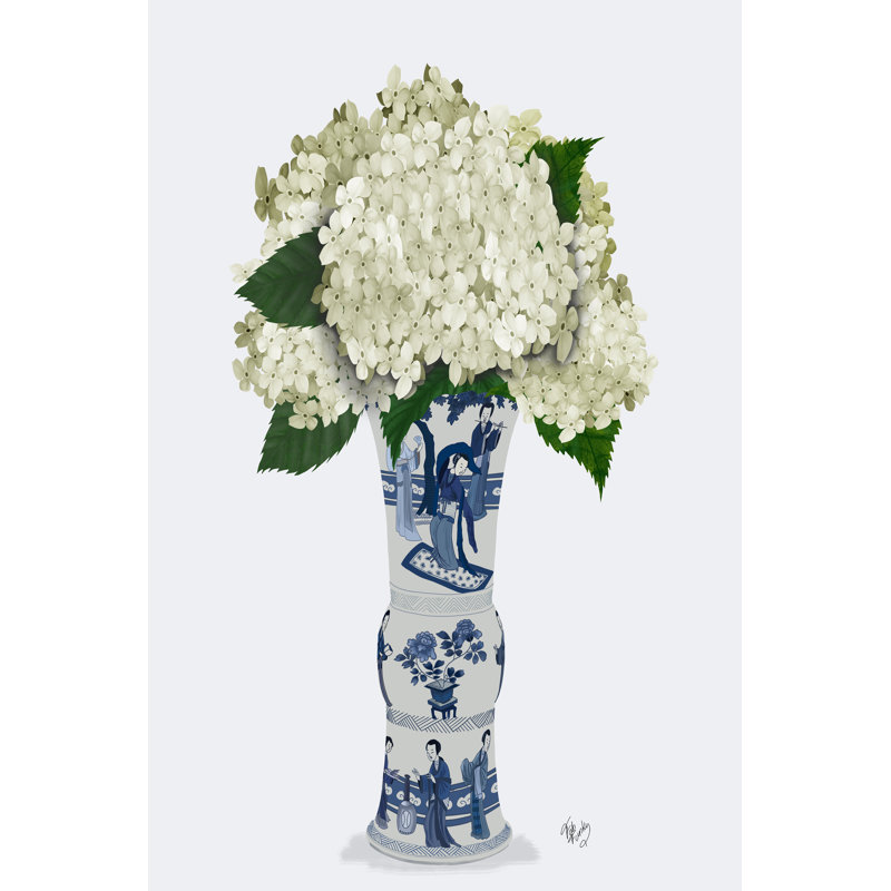 «Chinoiserie Hydrangea White, Blue Vase» par Fab Funky, reproduction d'art mixte, H 12 po x l 8 po, Non, Toile tendue