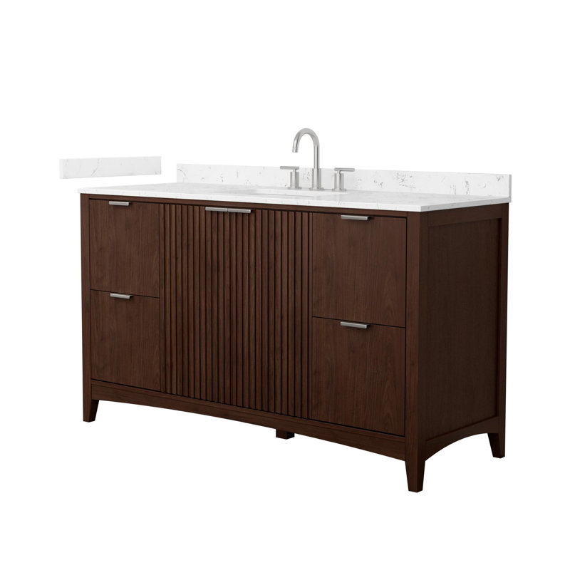 Palmilla 48" Freestanding Single Bathroom Vanity with Cultured Marble Top, Brown / Brushed Gold, 48", Carrara Cultured Marble