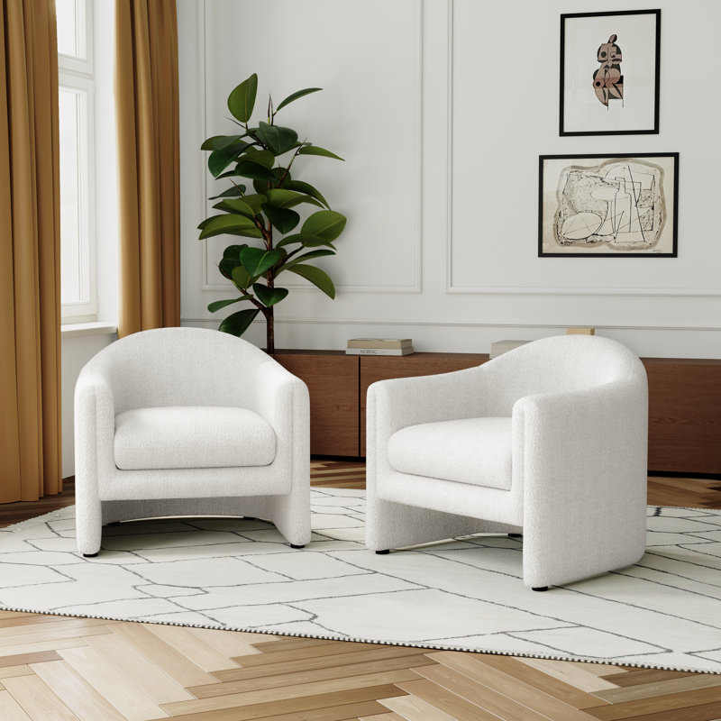 Esly 82Cm Wide Velvet Barrel Chair, White Teddy