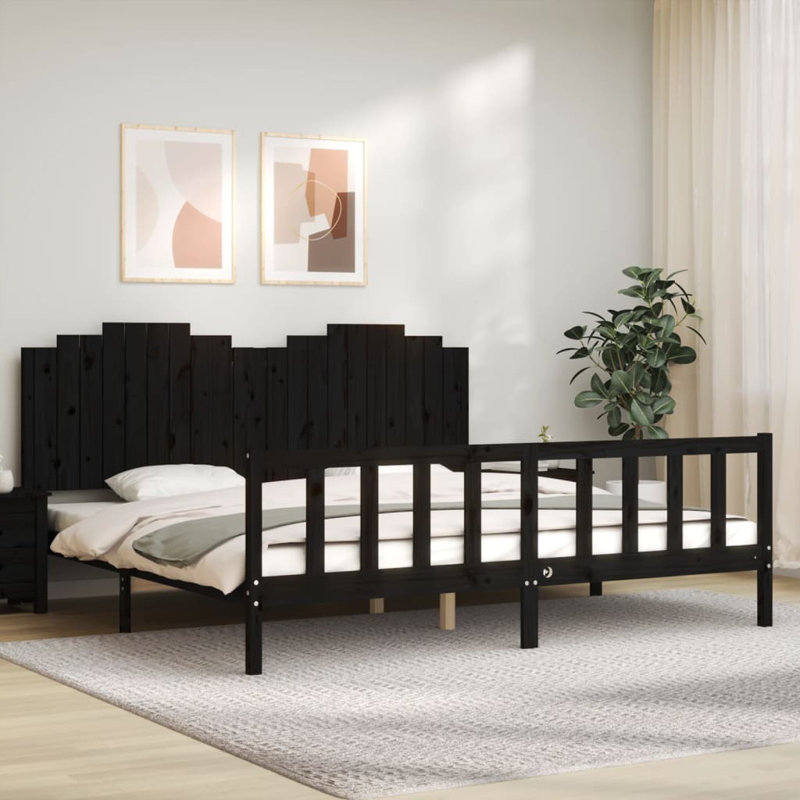 Bed Frame with Headboard, Black, 200 x 200cm