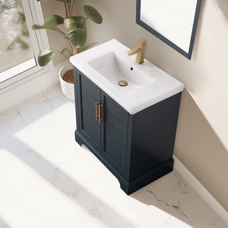 Ensemble de meuble-lavabo autoportant 30 po avec plateau en céramique Vannes , Bleu rétro