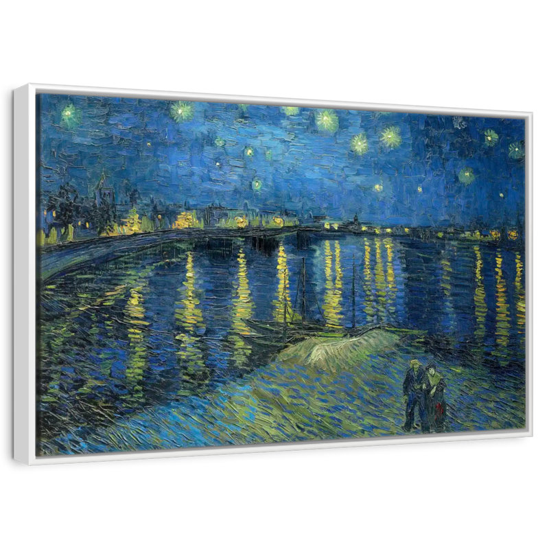 La nuit étoilée sur le rhône, Cadre flottant blanc, 37 po x 25 po