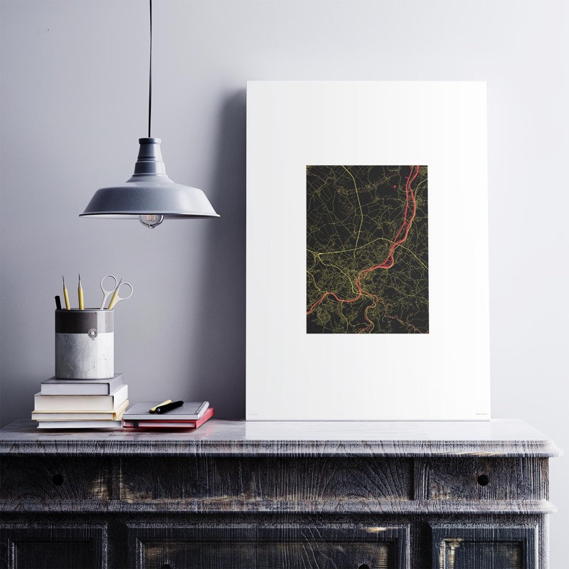 «Liege City Map», impression, Noir / rouge / jaune, H 27,6 po x l 19,7 po
