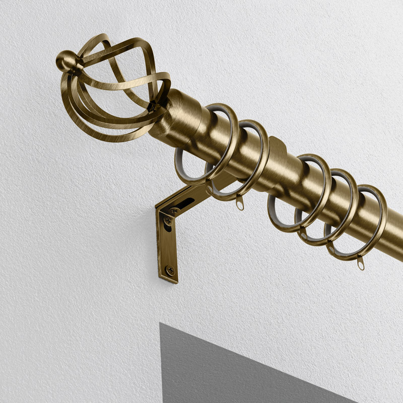 Steel 2.8cm Single Curtain Pole, Antique Brass, 6cm H x 240cm W x 13cm D