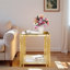 Table de bout moderne carrée avec plateau en verre trempé, tablette inférieure et structure asymétrique en métal-384847956