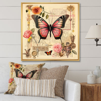 Illustration rétro d'un papillon rose romantique I