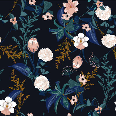Dark Wallpaper With Gentle Flowers Peel & Stick Floral Tile