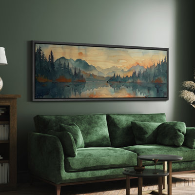 Abstract Landscape "Orange Green Peaceful Lake Forest Nature Extra Large Artwork Framed Wall Picture