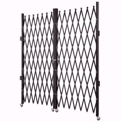 Double Folding Security Gate, 7.1' H X 12.5' W Folding Door Gate, Steel Accordion Security Gate, Flexible Expanding Security Gate, 360° Rolling Barricade Gate, Scissor Gate Or Door With Keys