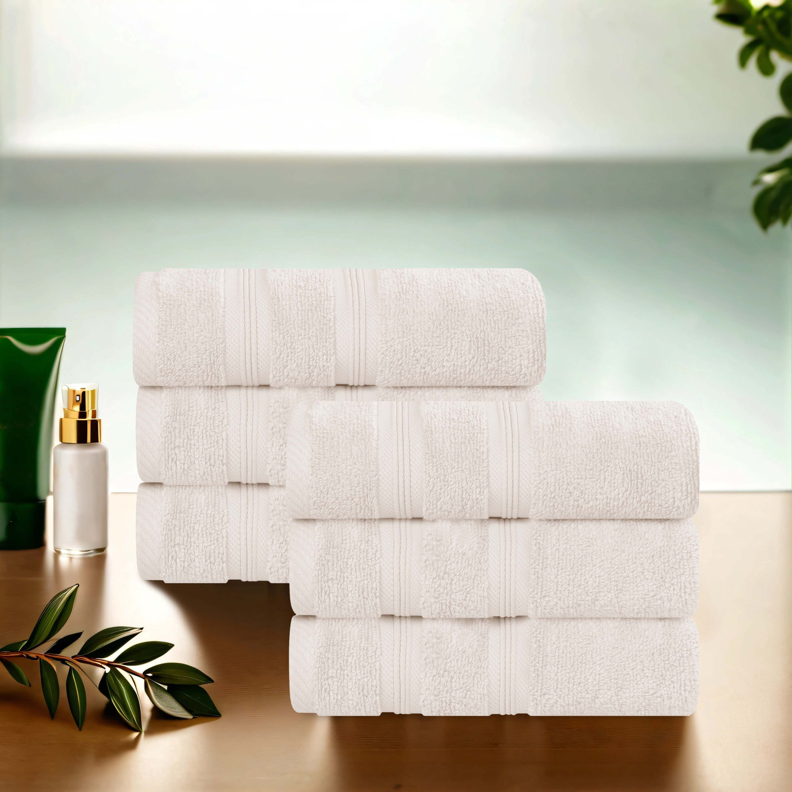 6-Piece Zero-Twist Quick-Dry Cotton Towel Set, Ivory