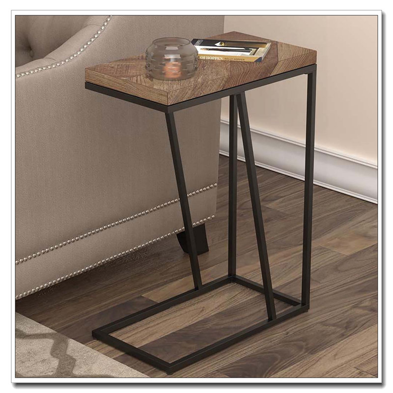 Table d'appoint rustique tabac à chevrons et sable noir