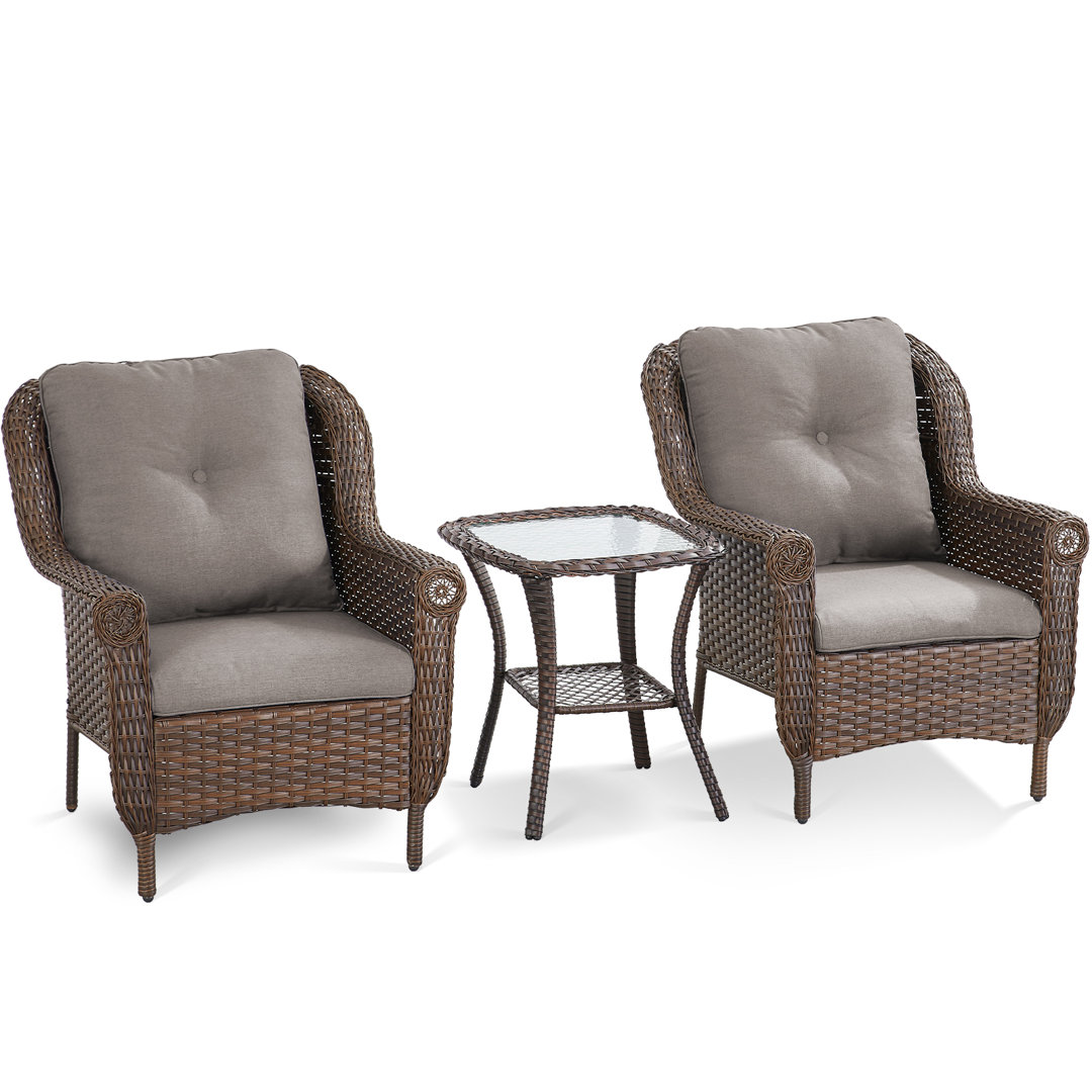 Floral 2 - Person Outdoor Seating Group With Cushions With Side Table Hummuh Cushion