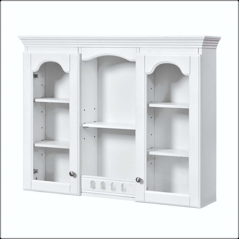 Armoire à pharmacie murale avec 2 portes en verre et tablettes réglables - Blanc