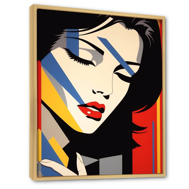 Rétro portrait de femme Pop art - impression, H 44 po x l 34 po x P 1,5 po, Cadre photo noir