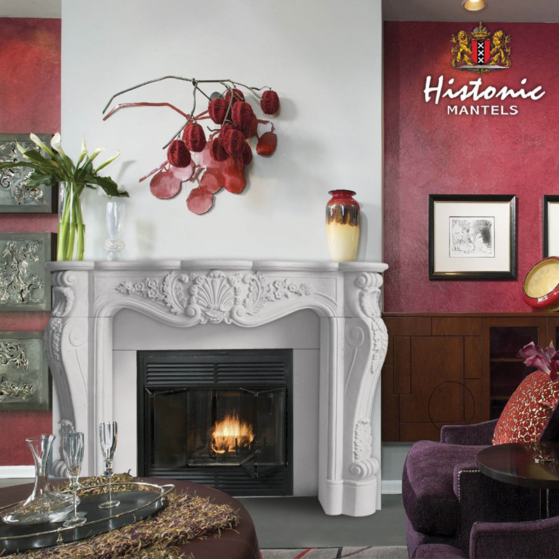 Distressed Ivory Sand Cast Stone Fireplace Mantel Surround