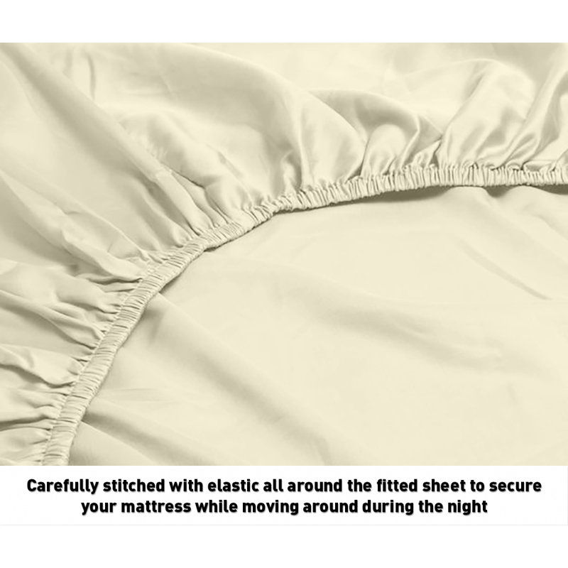 Ensemble de draps 100% satin de coton 1200 fils, Ivoire, Ensemble de draps très grand californien avec 2 t
