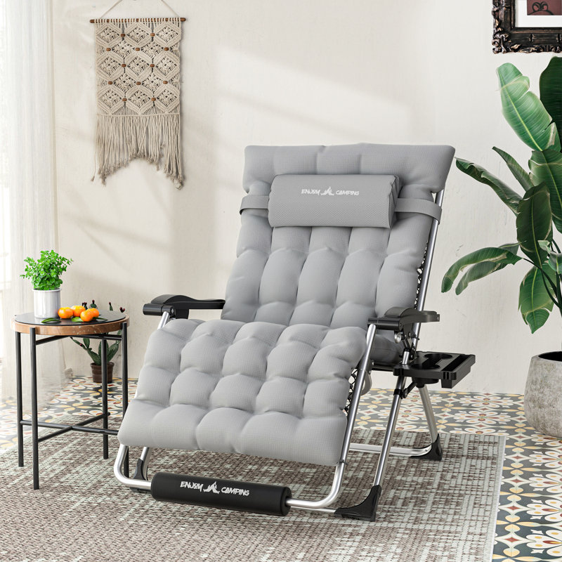 Briella Folding Deck Chair with Cushions, Gray, 45" H x 29" W x 30" D