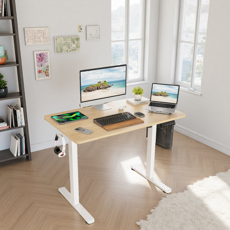 Bureau de travail électrique à hauteur réglable, H 47 po x l 40,55 po x P 24 po, Naturel / Blanc
