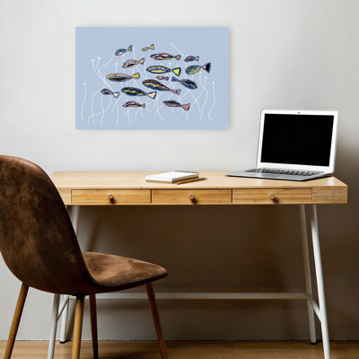 Colorful School Of Fish Abstract Colorful Peaceful Fish Nature Ocean Wall Art Print 1 Piece Wrapped Canvas Wall Art