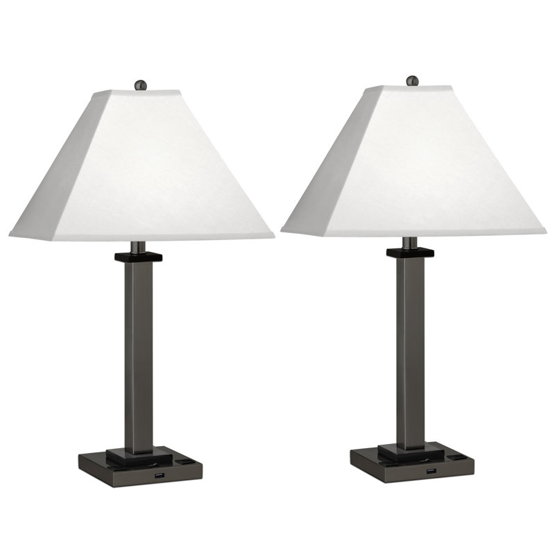Ensemble de lampe de table de style carré en argent avec port USB et prise de 29 po