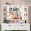 Bureau de coiffeuse avec éclairage réglable et station de charge - 2 tiroirs, tabouret de rangement à plateau relevable, miroir de maquillage-2112445796