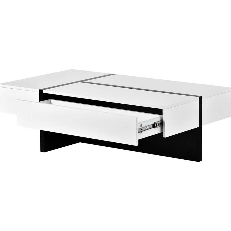 Rectangular Particleboard Coffee Table With Practical Storage And Drawer Modern Centerpiece Water-Repellent Finish Black Base