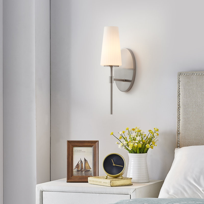 1- Light Frosted White Glass Wall Sconce, Brushed Nickel
