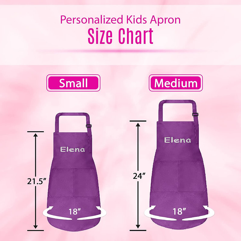 Tablier personnalisé pour enfants avec poches, Petit, Oui, Mauve