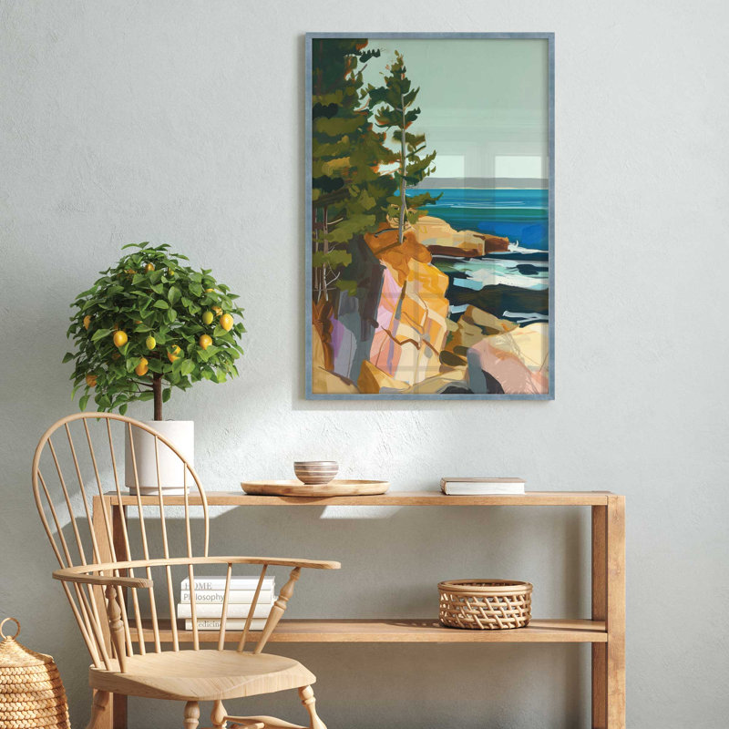 «Seacliff Whispers V1», impression encadrée sur papier par Azure Artisanal Studio, Ciel électrique