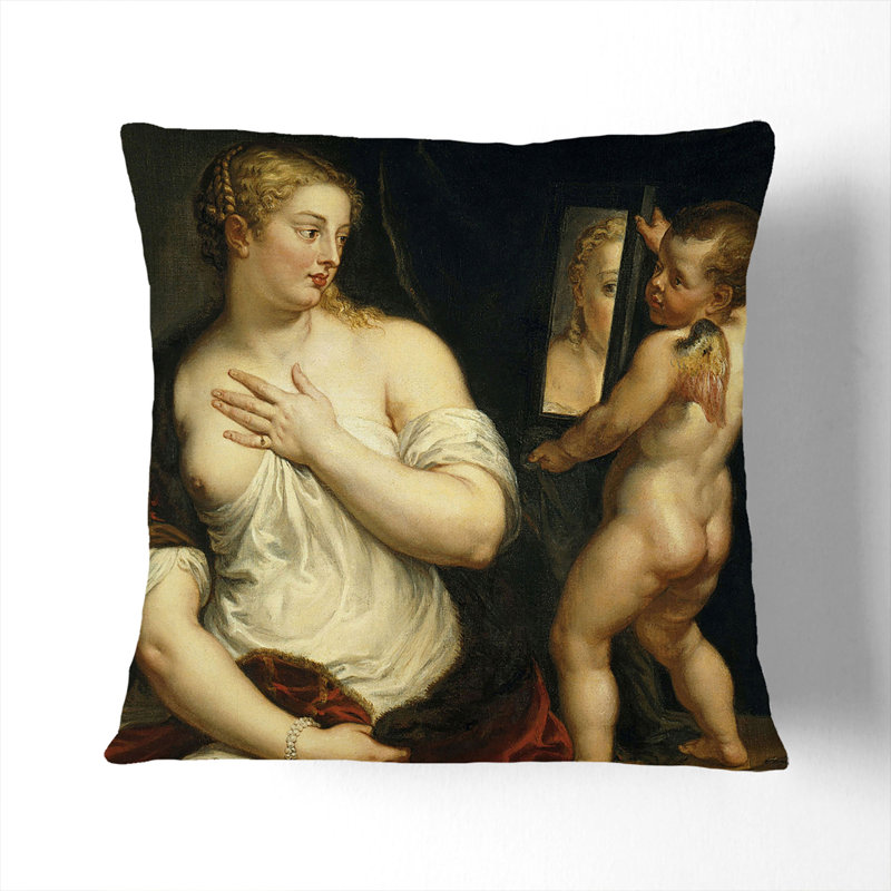 Venus And Cupid Square Throw Cushion, White, 55cm H x 55cm W x 20cm D