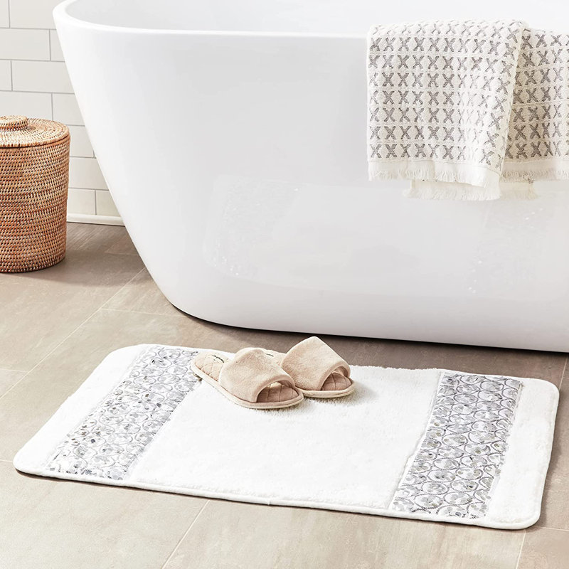 Chandrell Cotton Blend Non-Slip Bath Rug, White