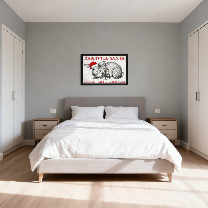 Tableau mural sur toile représentant un lapin Père Noël avec un chapeau rouge et un sapin de carottes, idéal pour la décoration de Noël à la maison, au bureau ou dans la chambre (1 pièce)