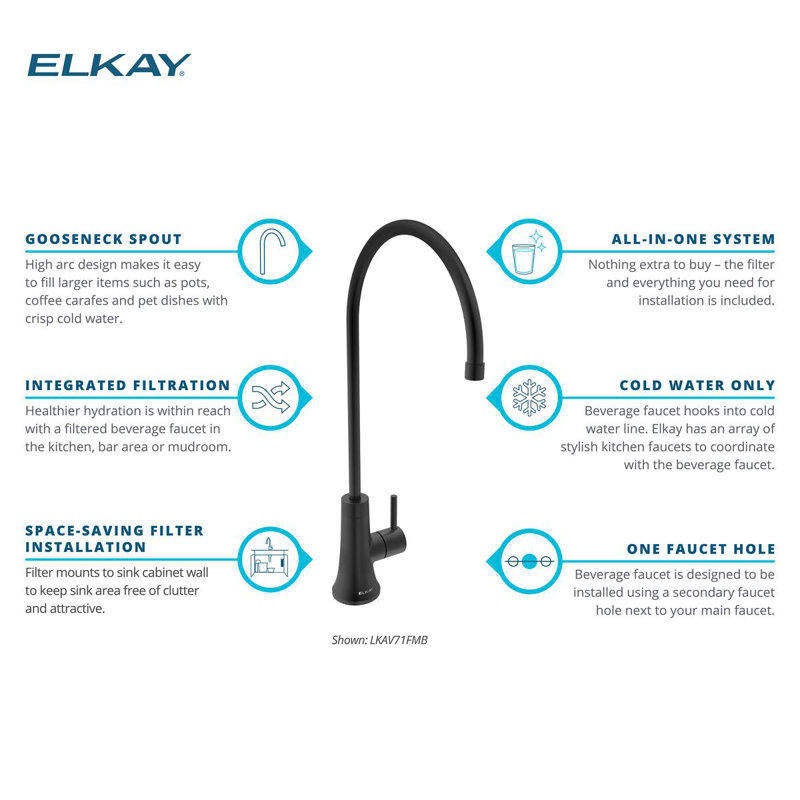 Elkay Avado Single Handle Gooseneck Filtered Beverage Faucet Matte Black, Matte Black