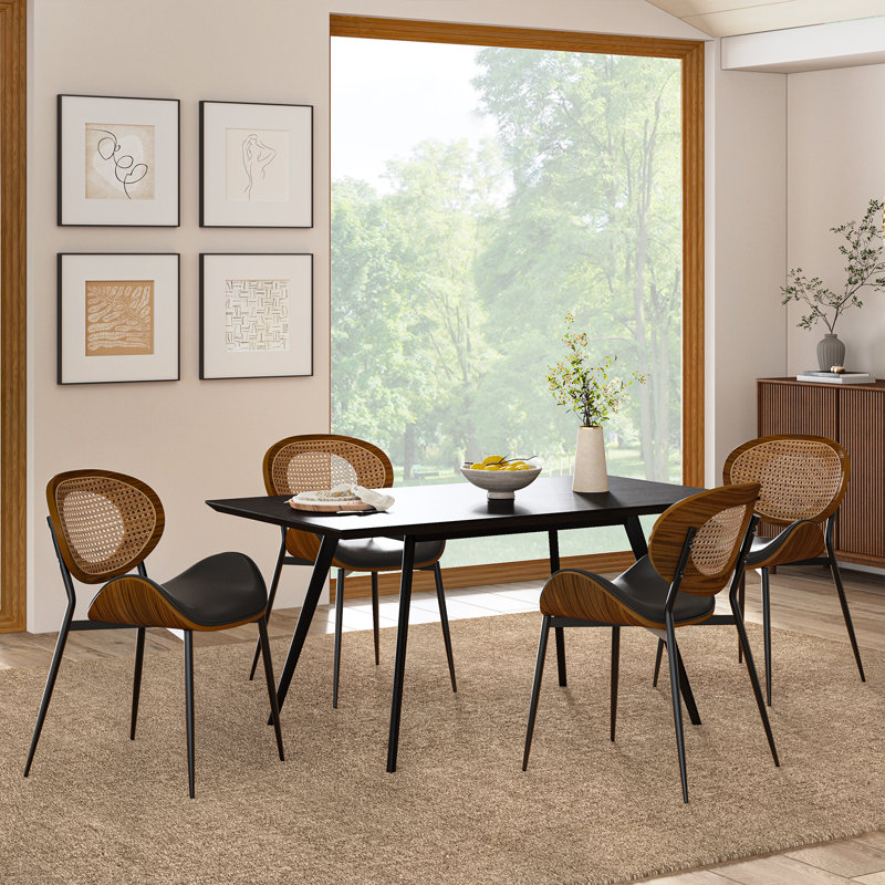 Ema Modern Faux Leather Dining Chair Set, 4, Black