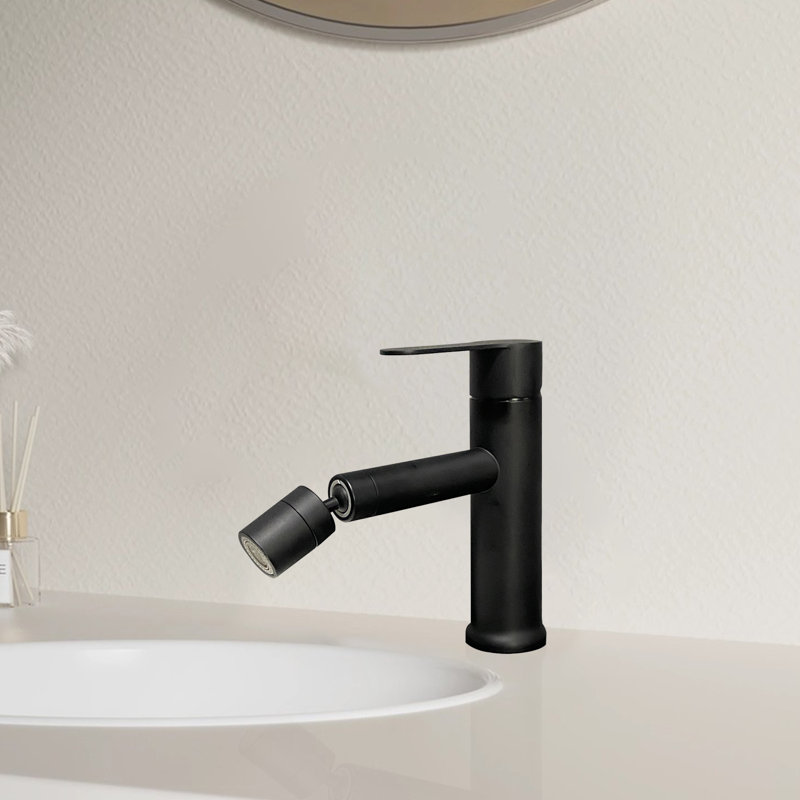 Robinet de salle de bain monocorps à un trou avec aérateur rotatif à 360 ° en noir mat (paquet de 1)