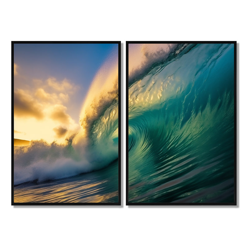 Hawaiian Waves Surf Dream II - Paysages Hawaii, art mural 2 panneaux, Black, 36" H x 48" W, Impression encadrée flottante