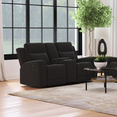 Inclinable en gris anthracite foncé, similicuir, fonctionnement manuel et accoudoirs carrés pour les petits espaces de vie Suède doux - gris anthracite, console centrale, sièges confortables