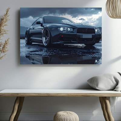 Wall Art Canvas Bmw M4 Sunset Reflection Black Performance Car On Wet Road Ready To Hang Gallery Wrapped Home Decor Modern Design Decor