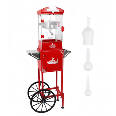 Machine à maïs soufflé avec chariot, roues et machine à maïs soufflé de 10 oz mesurant 3 cuillères en plastique