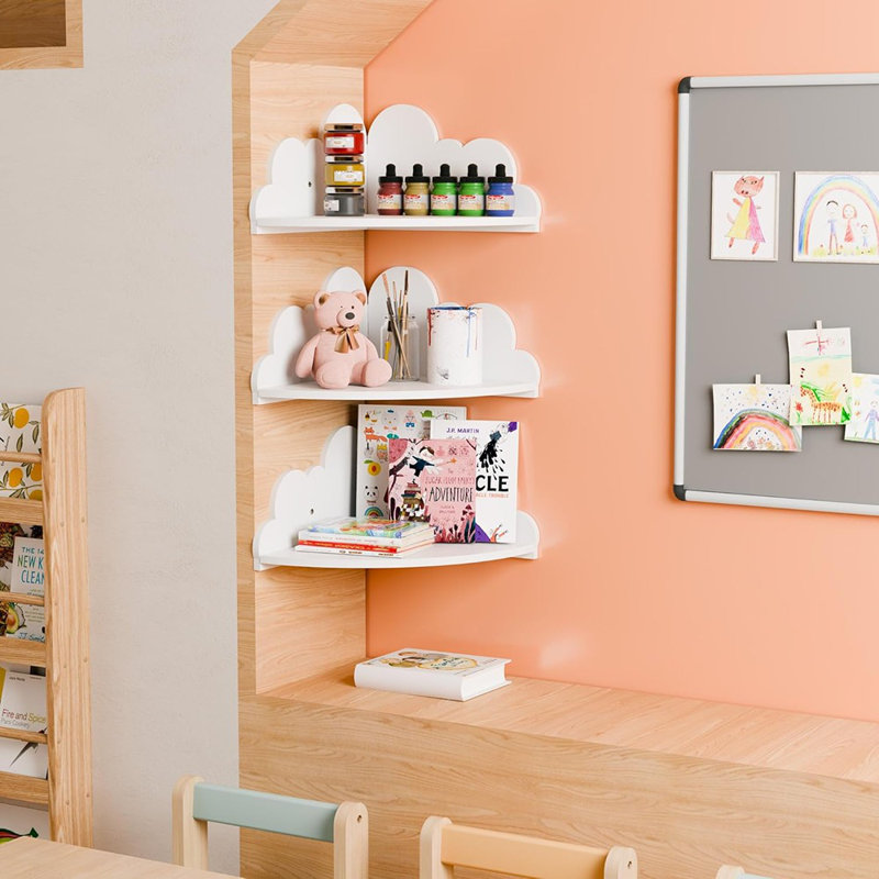 Ensemble de 3 tablettes murales de coin en nuage, tablette murale flottante blanche pour chambre de bébé, petite tablette de présentation en nuage pour jouets, plantes et rangement