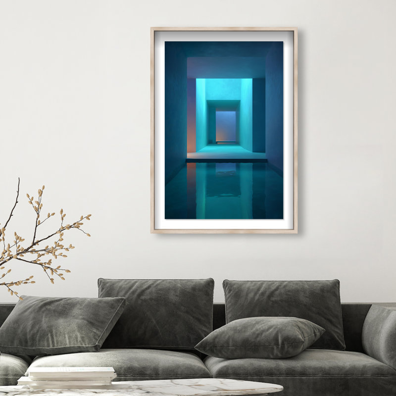 Cerulean Corridor I Framed Graphic Art, 55.5"H x 37.5"W, Natural Oak Shadowbox
