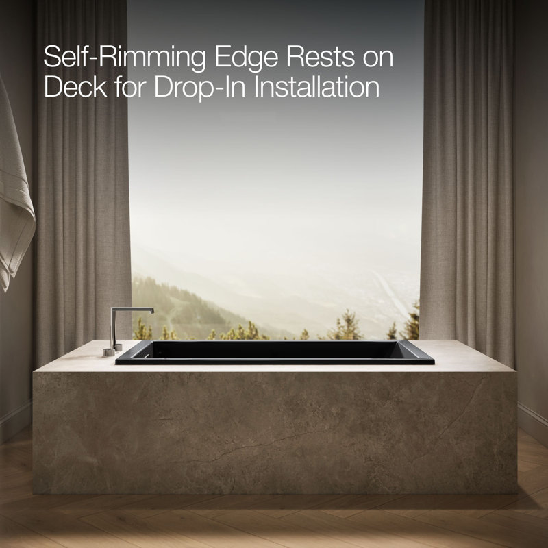 60" x 32" Drop In Whirlpool Acrylic Bathtub with Heater, Black