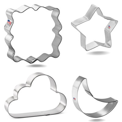 Cookiecutter.Com 4 Piece Baby Nursery Twinkle Little Star Cookie Cutter Set Crescent Moon, Clouds, Star, Fancy Square Plaque, USA -  HS0485