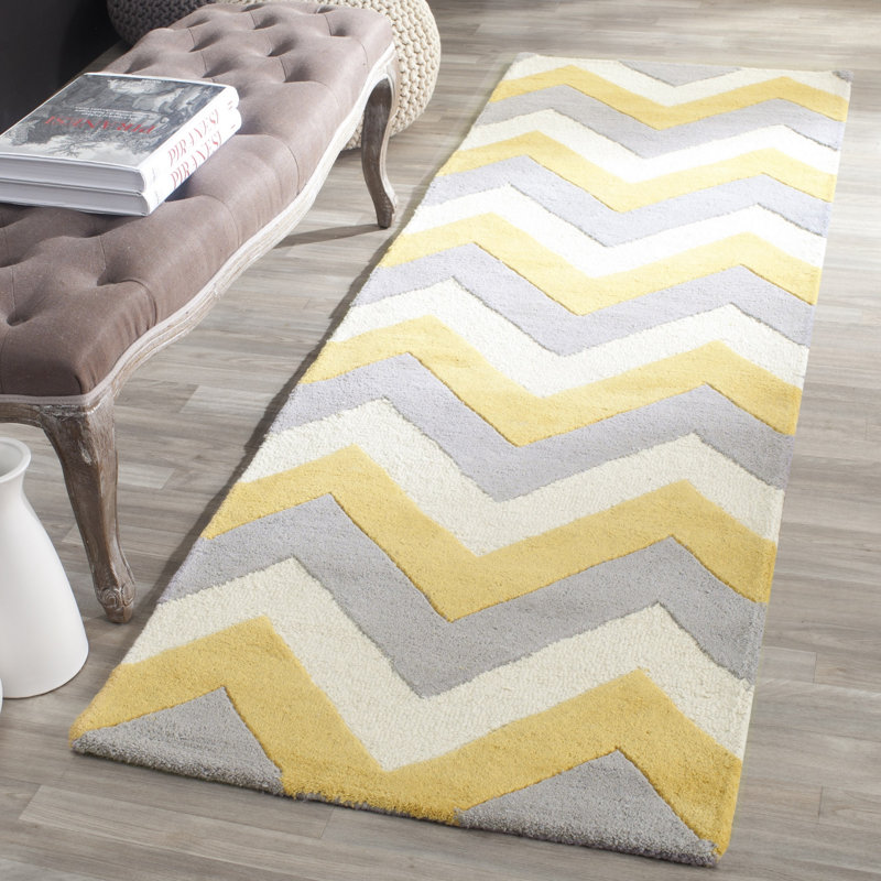Sanyla Hand Tufted Wool Chevron Rug, Runner 2'6" x 8'