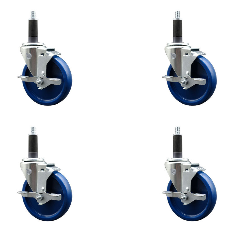 Ensemble de roulettes extensibles 5 pouces pivotant en polyuréthane massif 1 pouce avec frein SCC