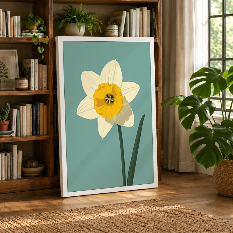 Golden Daffodil Botanical - Wrapped Canvas, 24x16 - 61.0 x 40.6 cm, Terracotta Border